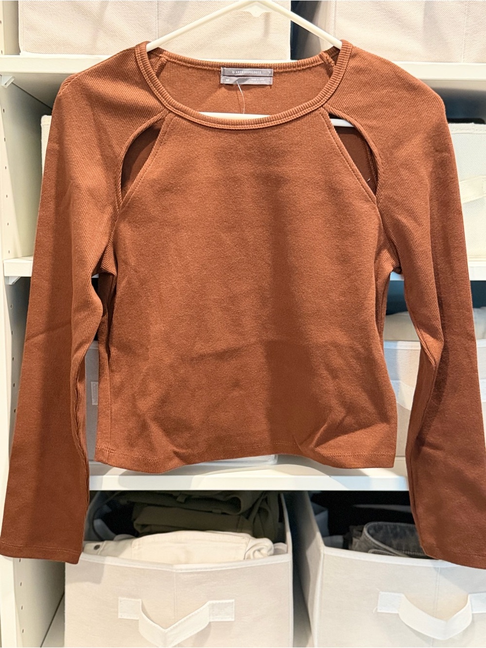 Anthropologie Cutout-Shoulder Long Sleeve Top
